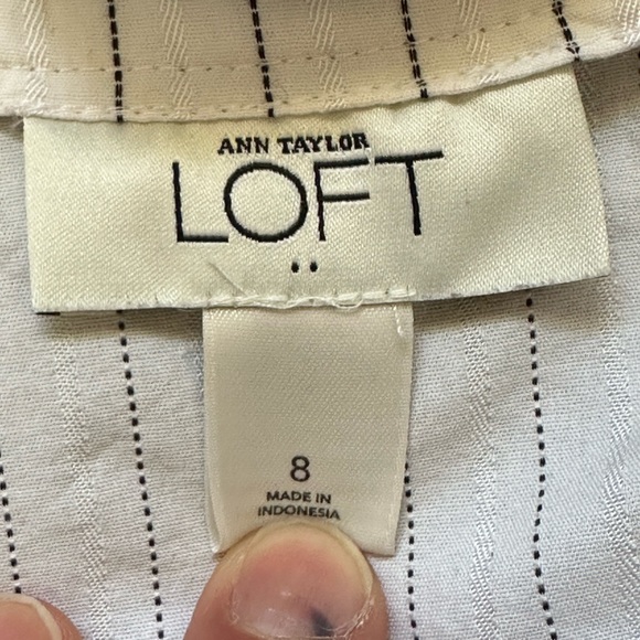 Loft Ann Taylor White With White & Black Stripes Button Down ruffle Blou… - Picture 8 of 12